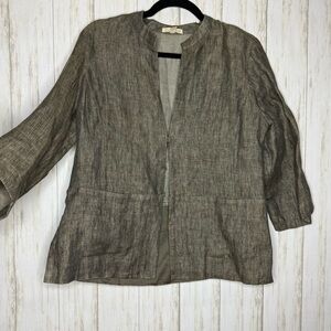 Eileen Fisher Taupe Linen Blend Button-Up Jacket